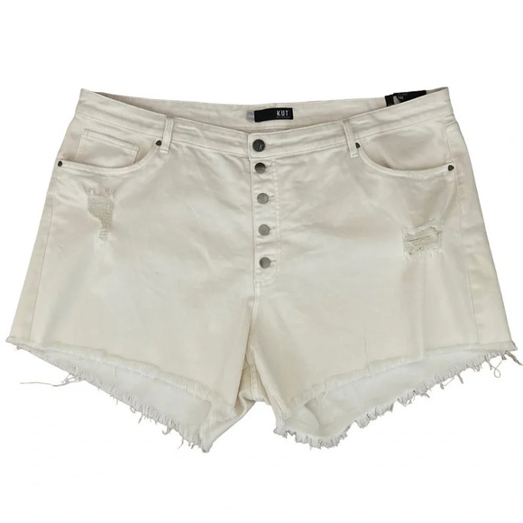 KUT from the Kloth Plus Size Jane Ripped High Rise Short in Ivory  Sz: 24W - Picture 5 of 11